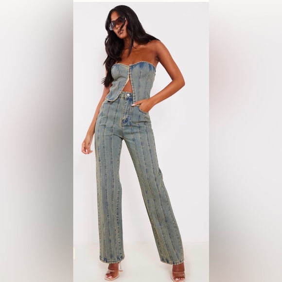 PrettyLittleThing Denim - Pretty Little Thing Sz 6 Tall Vintage Wash High Waist Seam Detail 9.5” Leg Jeans